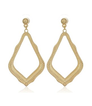 Textured Cut Out Pointed Teardrop Post Dangle Earrings Gold
