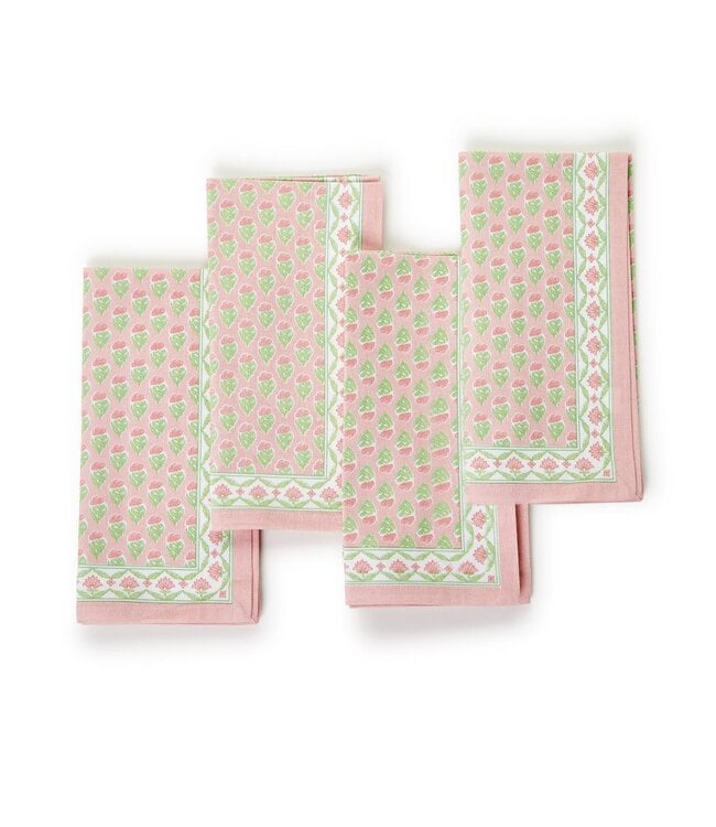 Floral Block Print Cloth Napkins - Sold as Set