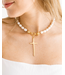 SUSAN SHAW Pearl Tall Cross Necklace