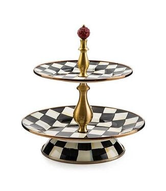 MACKENZIE CHILDS Courtly Check Enamel Two Tier Sweet Stand