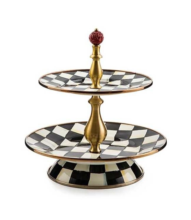 MACKENZIE CHILDS Courtly Check Enamel Two Tier Sweet Stand