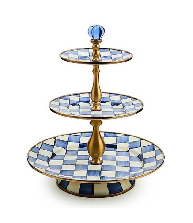 MACKENZIE CHILDS Royal Check Enamel Three Tier Sweet Stand