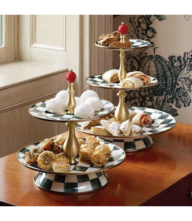 MACKENZIE CHILDS Courtly Check Enamel Three Tier Sweet Stand