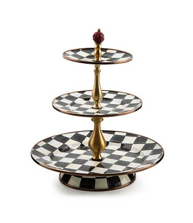 MACKENZIE CHILDS Courtly Check Enamel Three Tier Sweet Stand