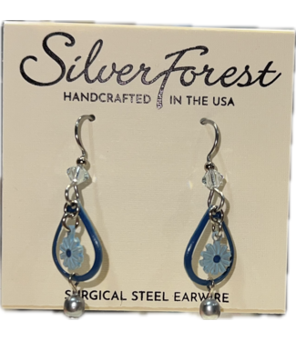 SILVER FOREST Silver Flower in Open Tear Earrings
