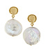 SUSAN SHAW Large Coin Pearl Drop Earrings