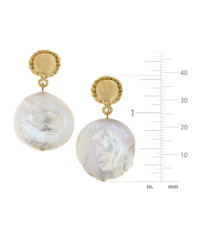 SUSAN SHAW Large Coin Pearl Drop Earrings
