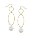 SUSAN SHAW Gold Round and Oval with Genuine Freshwater Coin Pearl Earrings
