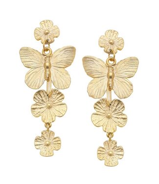 SUSAN SHAW Butterfly + Flower Tier Earrings