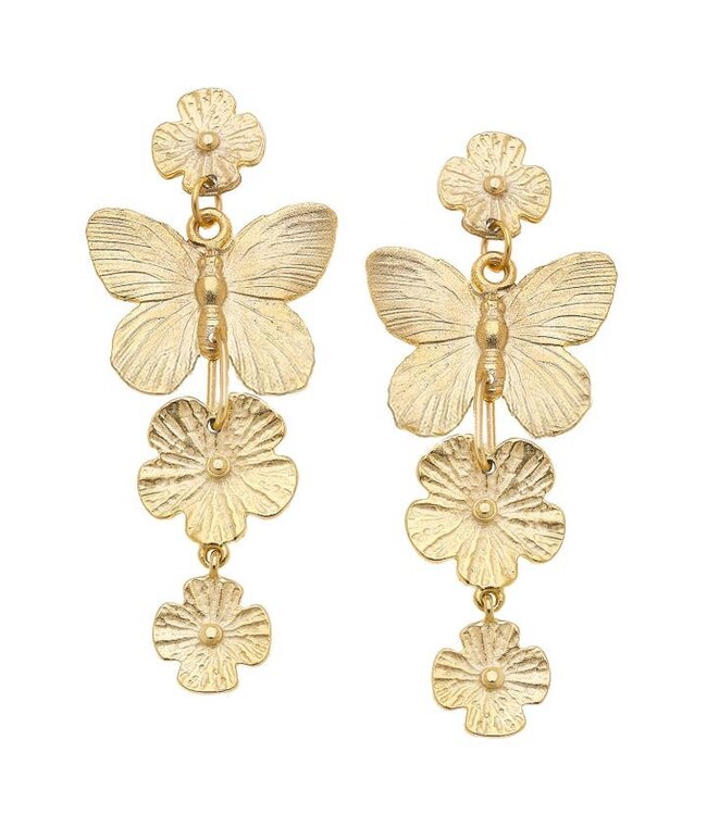 SUSAN SHAW Butterfly + Flower Tier Earrings