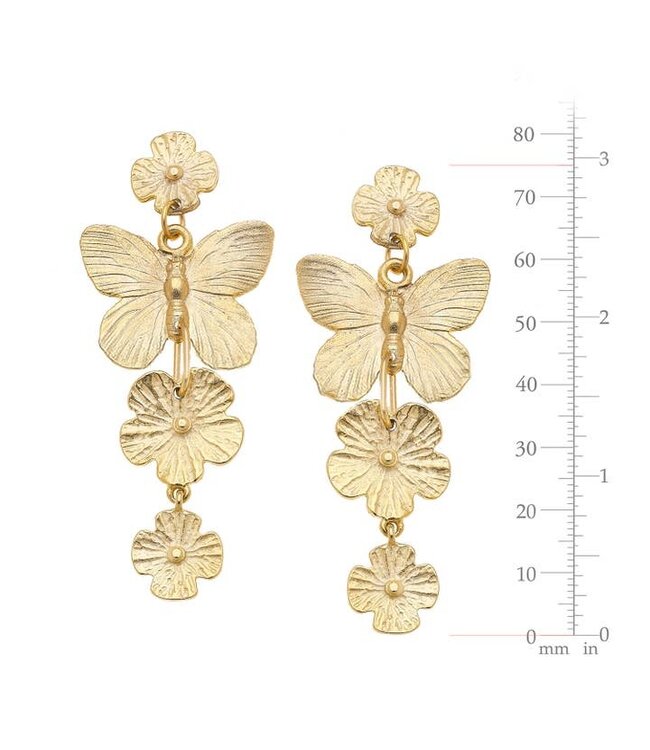 SUSAN SHAW Butterfly + Flower Tier Earrings