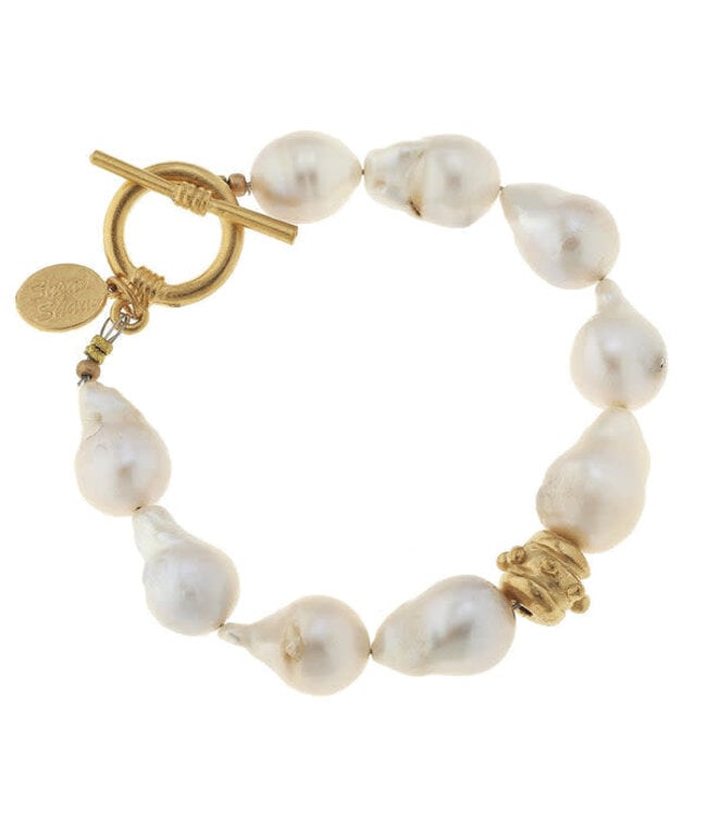 SUSAN SHAW Large Baroque Genuine Freshwater Pearl Toggle Bracelet