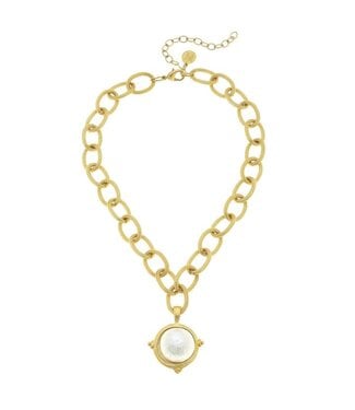 SUSAN SHAW Cotton Pearl On Handcast Gold Chain Necklace