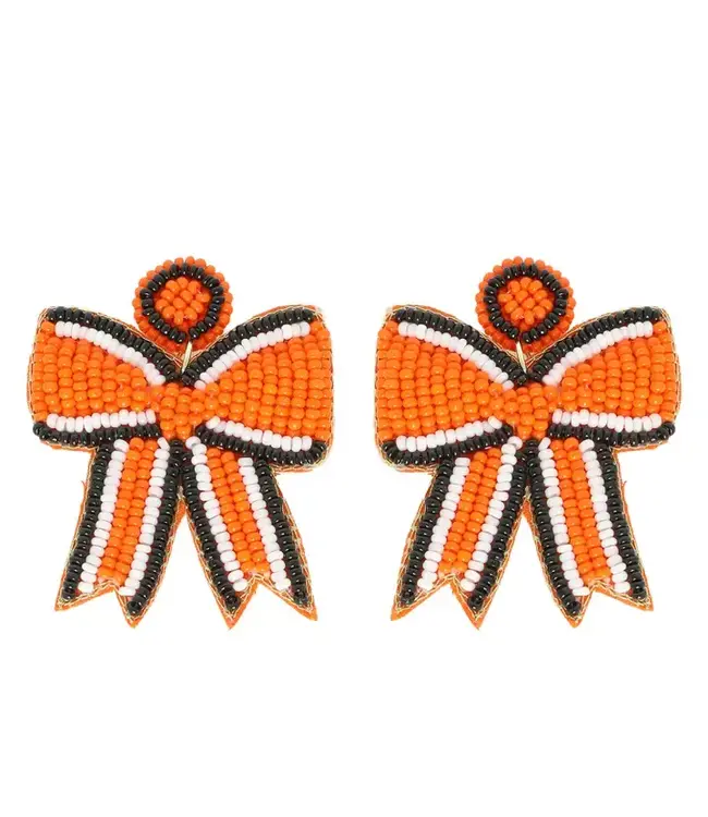 Game Day Striped Bow Ribbon Beaded Earrings