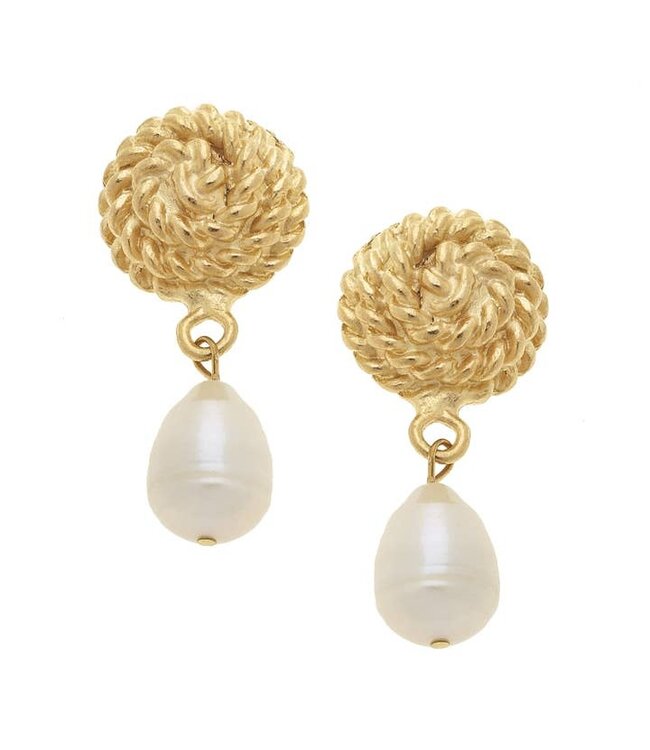 SUSAN SHAW Rope + Pearl Drop Clip Earrings