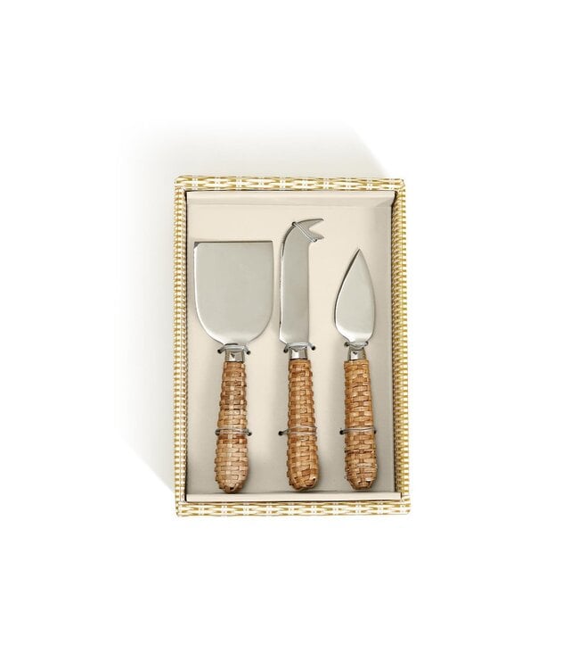 Wicker Weave Cheese Knives in Gift Box