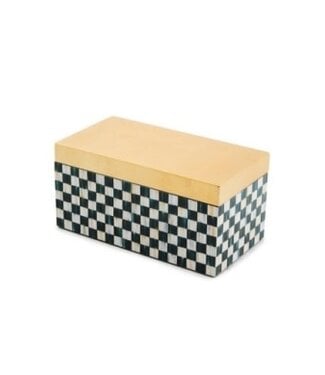 MACKENZIE CHILDS Courtly Check Large Lacquer Decorative Box with Gold Hinged Lid