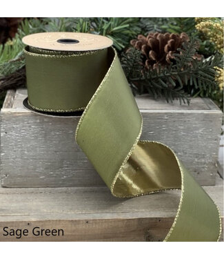 2.5"x10yds Gold Back Taffeta - Sage Green