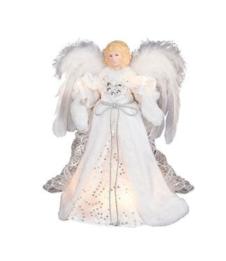 12" UL 10-Light White and Silver Angel Treetop