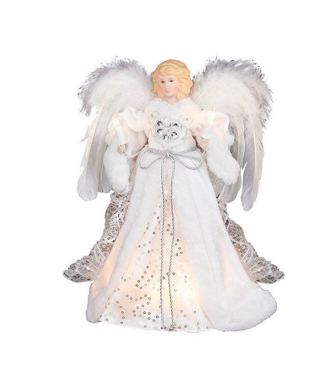 12" UL 10-Light White and Silver Angel Treetop