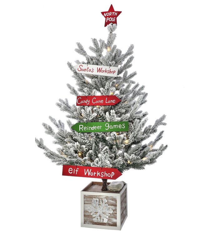 39" Flock Led Bty/Tmr 8 Function North Pole Tree