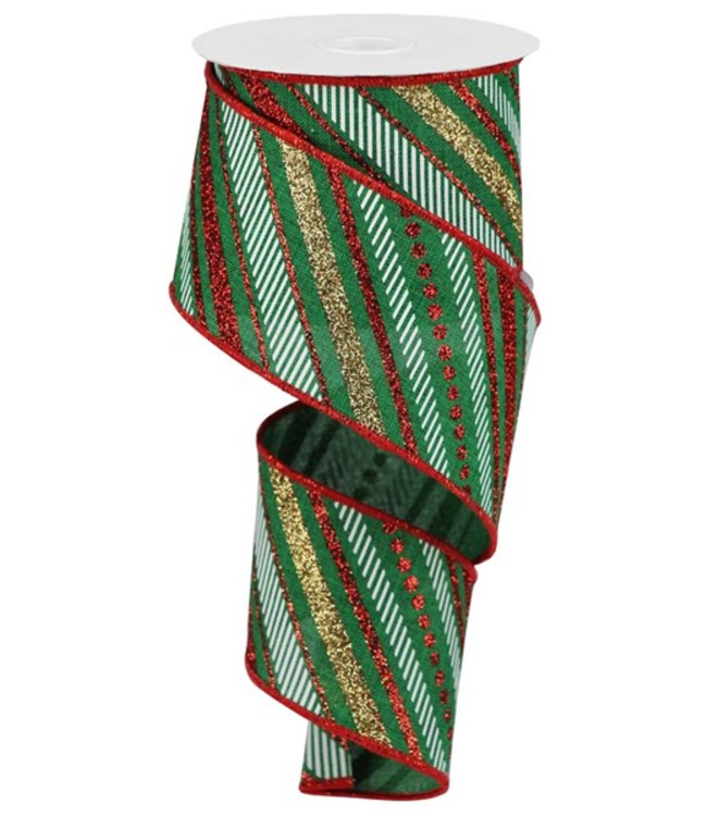 2.5"X10yd Multi Diagonal Stripes/Royal Ribbon