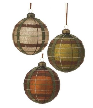 4" Glass Matte Plaid Ball