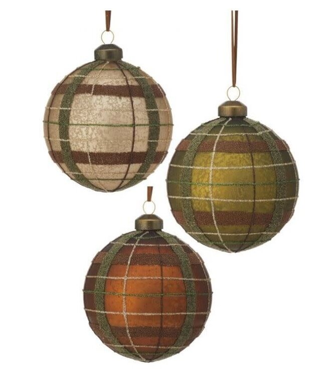 4" Glass Matte Plaid Ball