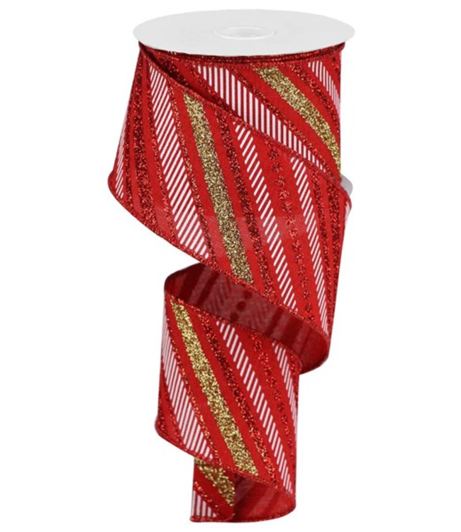 2.5"X10yd Multi Diagonal Stripes/Royal Ribbon