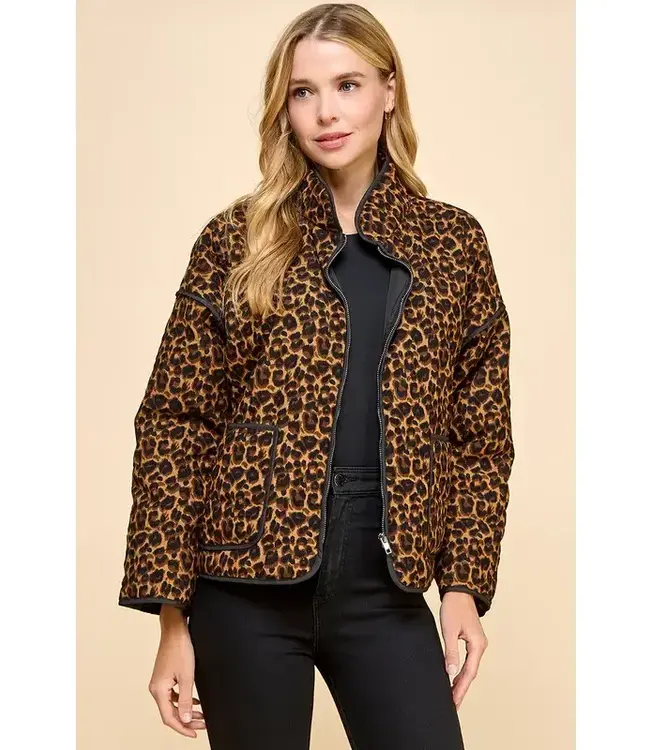 Olivia Cheetah Print Front Zip Up Jacket Amber Marie and Company