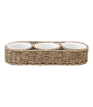 Hand-Woven Basket with Ceramic Bowls
