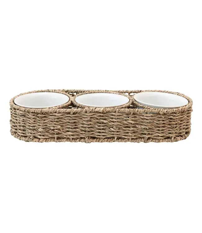 Hand-Woven Basket with Ceramic Bowls