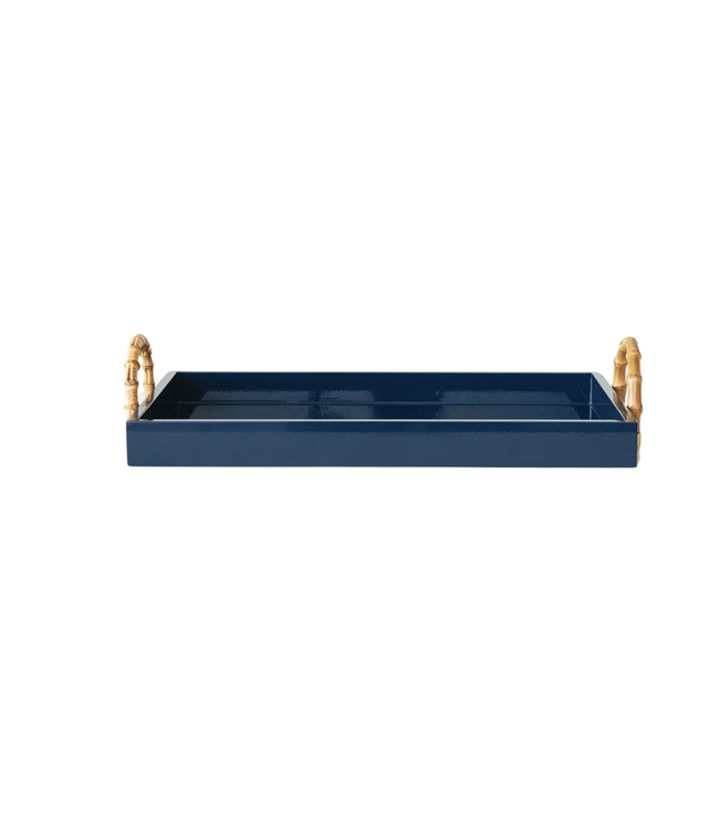 MDF Lacquered Tray w/ Bamboo Handles & Metal