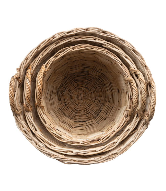 Hand-Woven Rattan Basket with Handles Natural