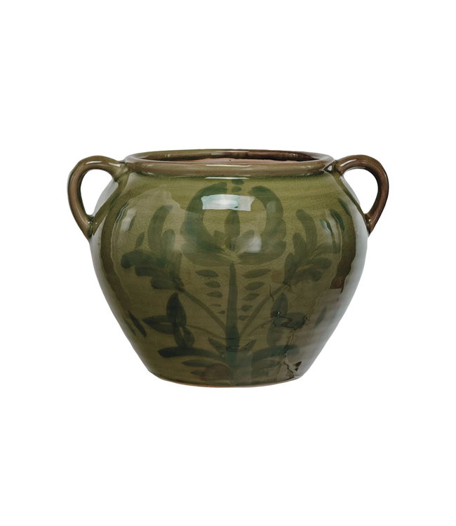 Hand-Painted Terra-cotta Urn with Handles