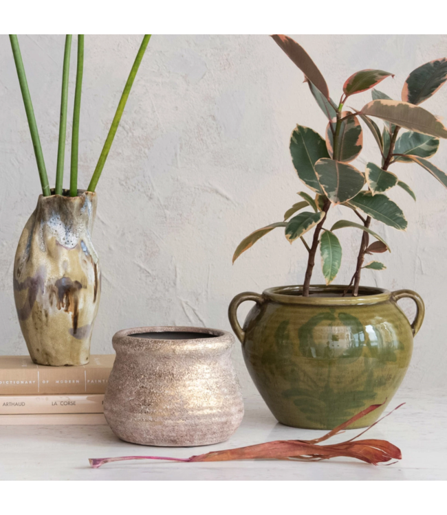 Hand-Painted Terra-cotta Urn with Handles