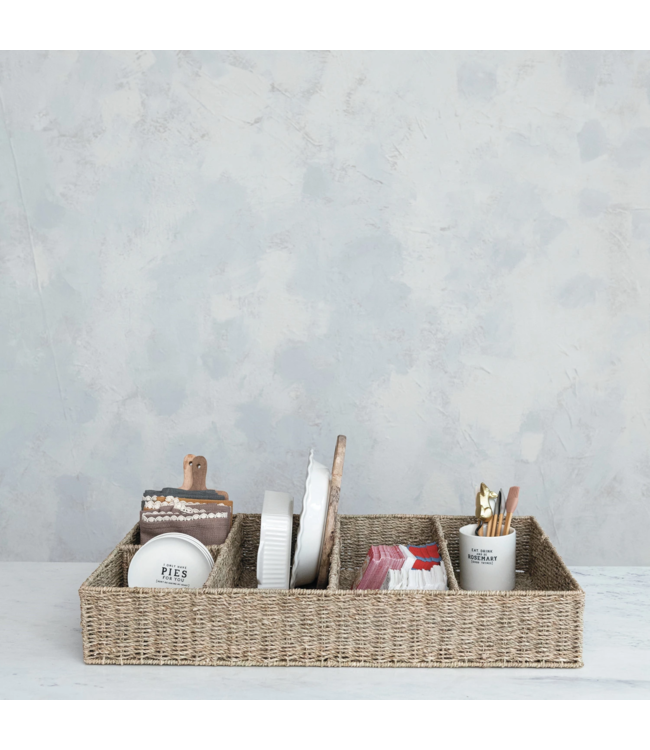 Hand-Woven Seagrass Basket with 5 Sections, Natural