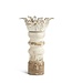 Distressed Whitewashed & Gold Wood Candleholders With Metal