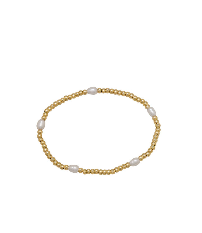 3MM Water Resistant Gold Ball with Rice Pearls Bracelet