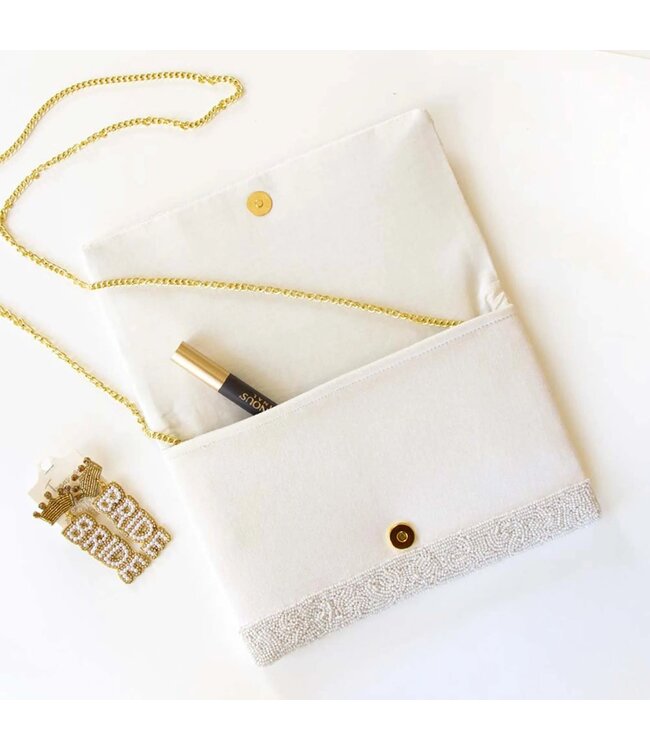 Bride White Clutch for Wedding Day in Gold