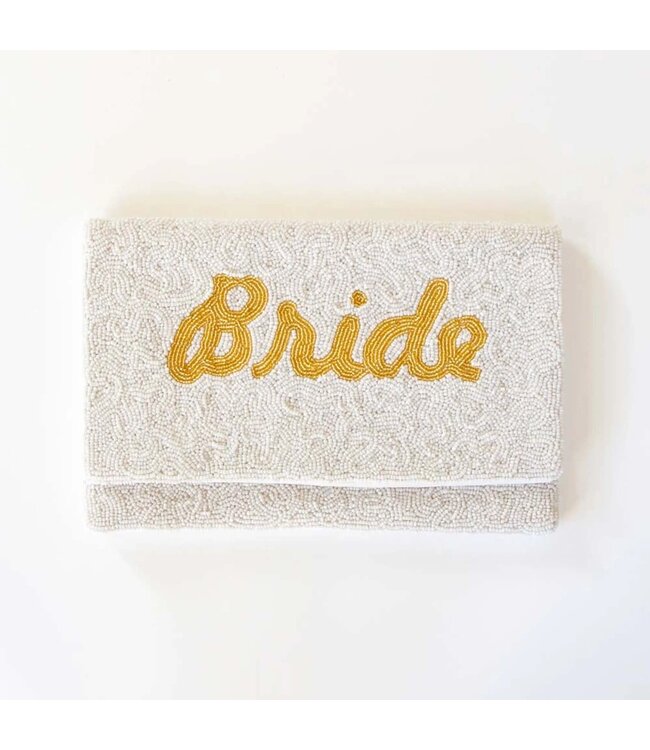 Bride White Clutch for Wedding Day in Gold