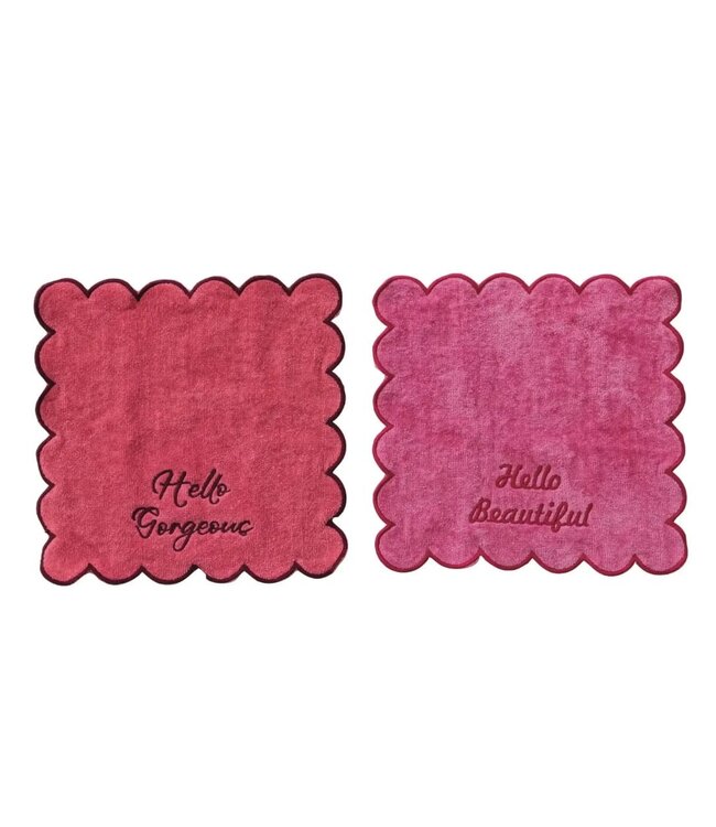 Embroidered Saying & Scalloped Edge - Hello Gorgeous / Hello Beautiful