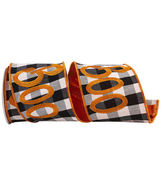 Boo Embroidered Buffalo Dupioni Check Wired Edge Ribbon