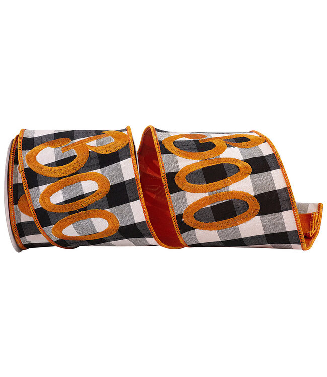 Boo Embroidered Buffalo Dupioni Check Wired Edge Ribbon