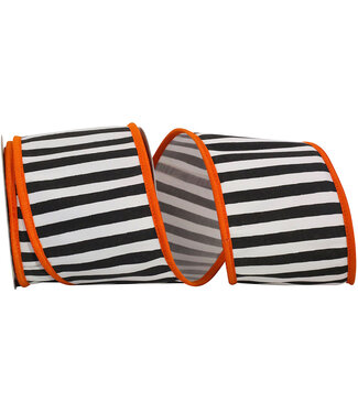 4 inch Railroad Striped Deluxe Folded Orange Heavy Wired Edge Ribbon