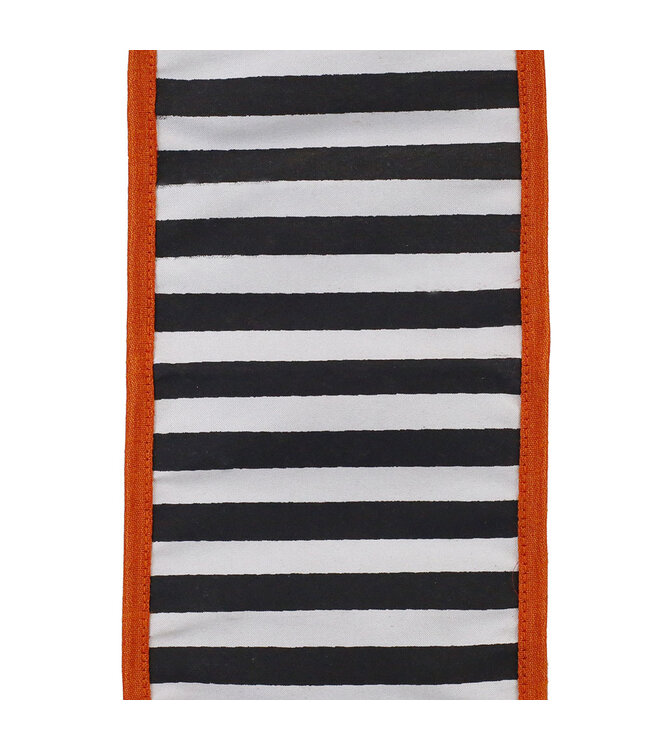 4 inch Railroad Striped Deluxe Folded Orange Heavy Wired Edge Ribbon