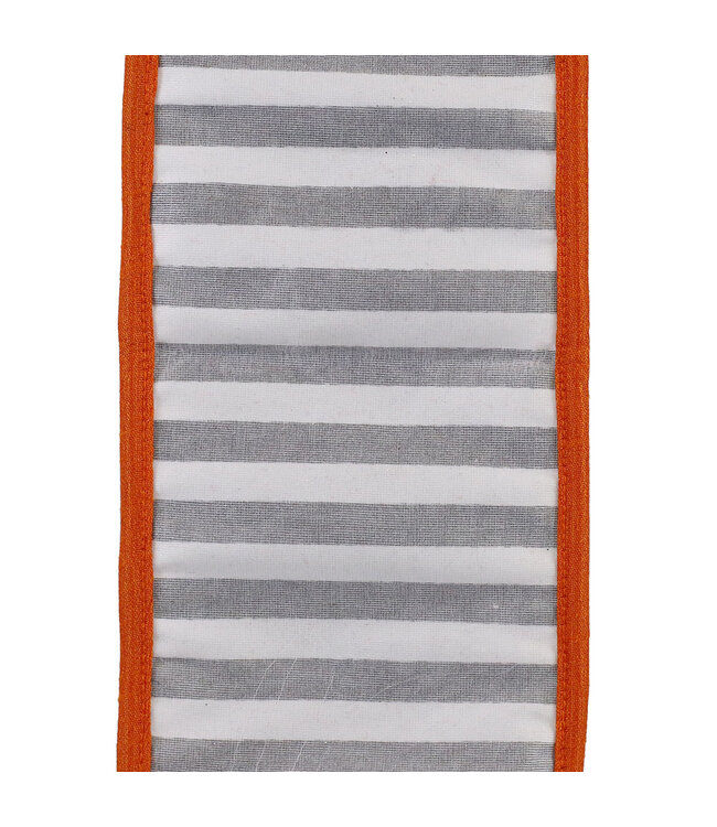 4 inch Railroad Striped Deluxe Folded Orange Heavy Wired Edge Ribbon