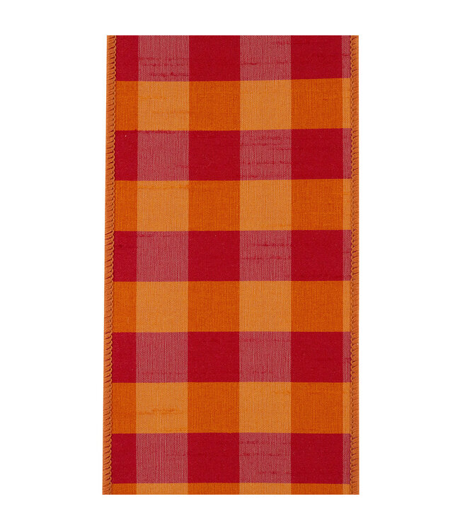 4 Inch Dupioni Tierra Check Gingham Backed Deluxe Wired Edge Ribbon