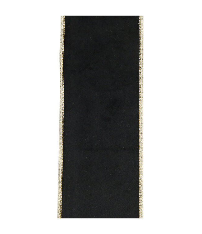 2.5 inch Velvet Touch Deluxe Metallic Dupioni Backed Black Wired Edge Ribbon