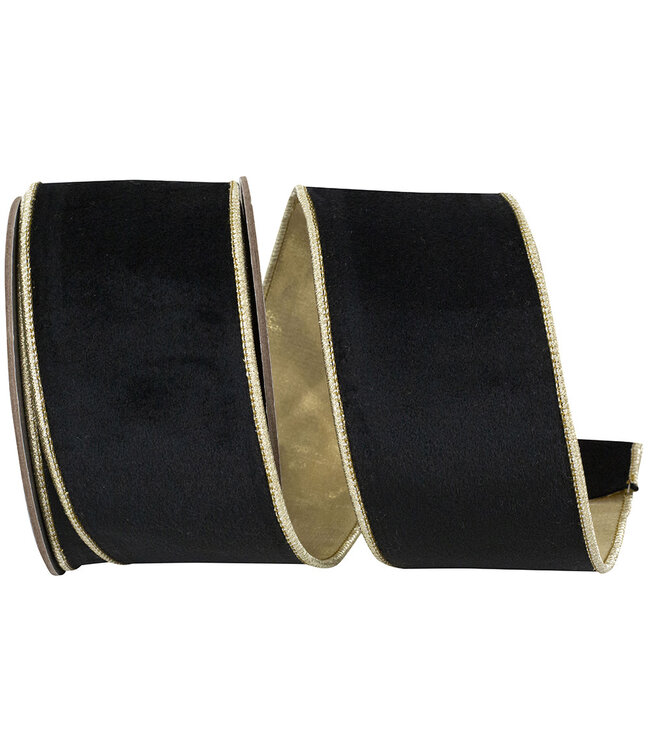 2.5 inch Velvet Touch Deluxe Metallic Dupioni Backed Black Wired Edge Ribbon